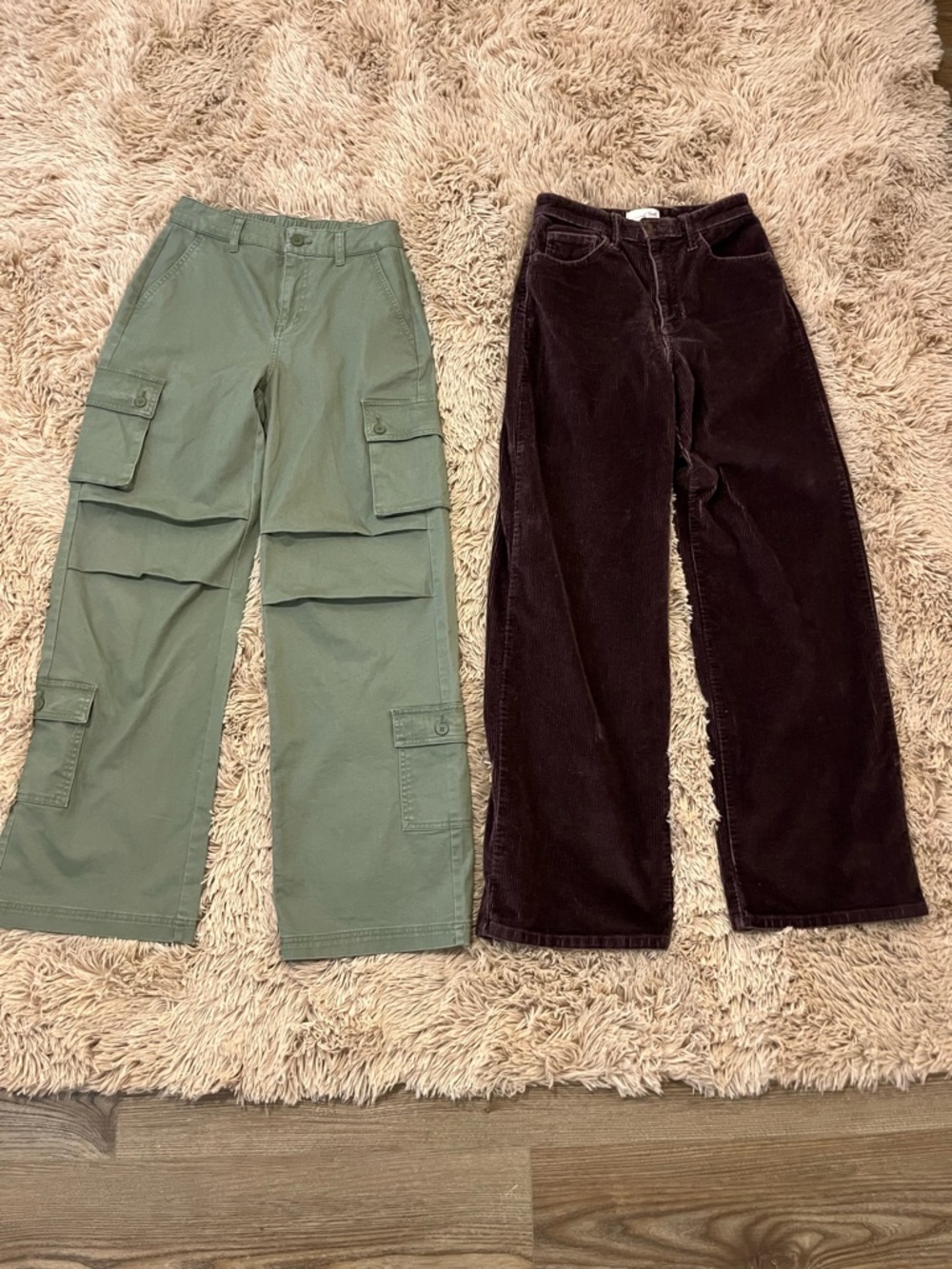 2 Wide Leg Pants Olive Cargo & Plum Corduroy 4 XS Wild Fable Universal Thread